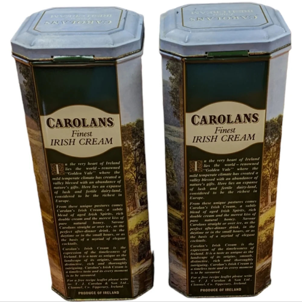 Vintage Carolans Finest Irish Cream Ireland Valley Collectible Metal Tins